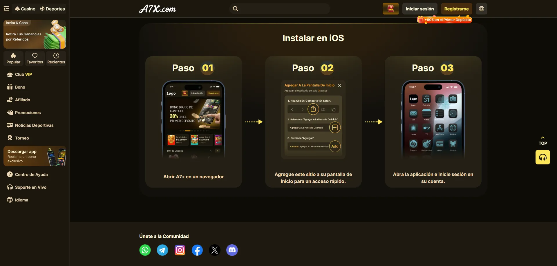 Aplicación móvil de A7X Casino descarga directa México 2026