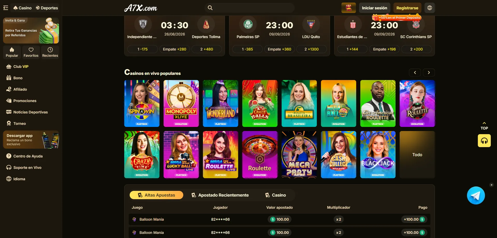 Casino en vivo de A7X Casino con dealers reales en 2026